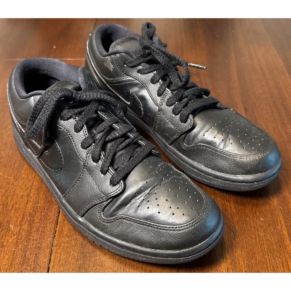 Nike Air Jordan 1 Low Triple Black 553558-017 Men's Size 8 Leather Sneakers